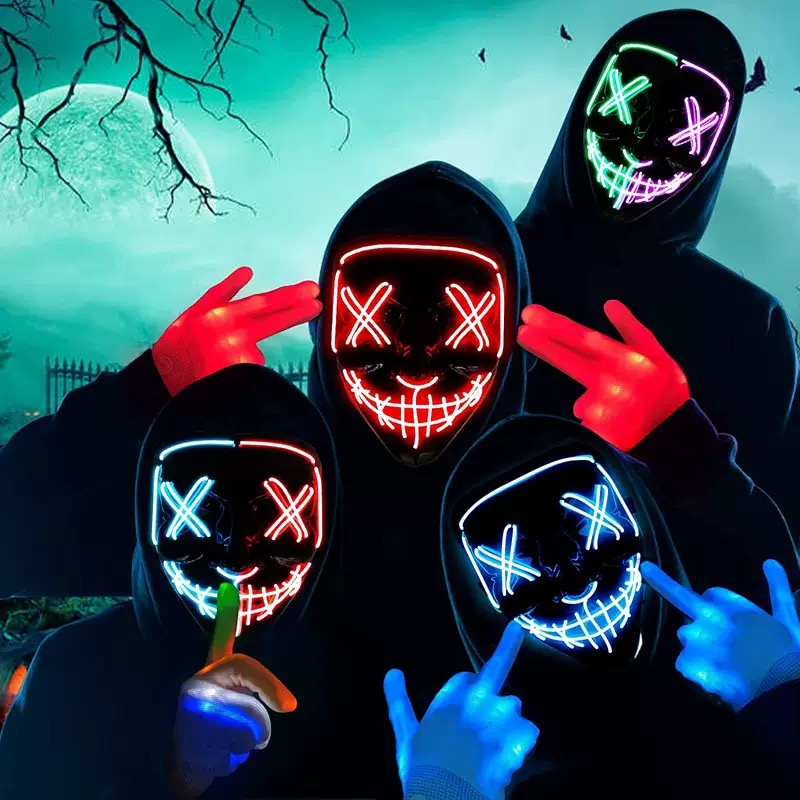 قناع أسود مضيء على شكل حرف V،  - مراجعة Led Purge Mask Halloween وسعره