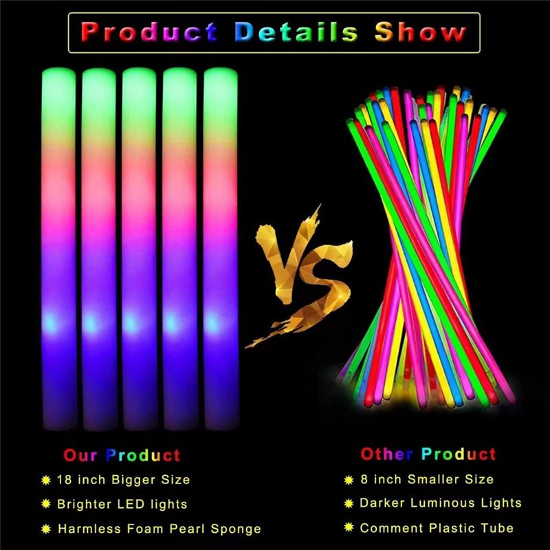 【صفقة كبيرة】عصي مضيئة بالجملة، - مراجعة Flashing Led Foam Sticks Party وسعره